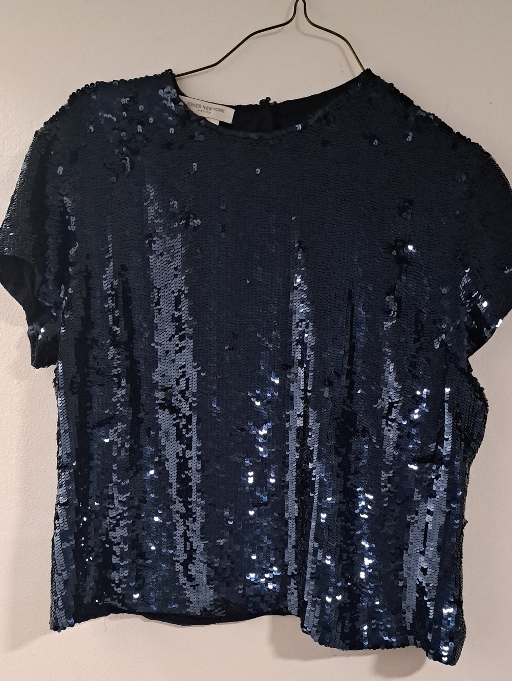 Jones New York Navy Blue Sequin Short Sleeve Tee
